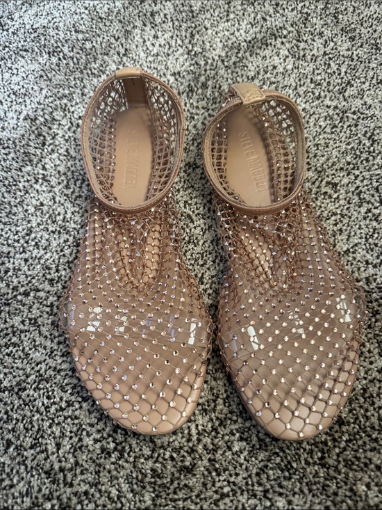Steve Madden Shoes - Steve Madden Nude/Rose Gold Beaded Mesh Ankle-Strap Sandals
